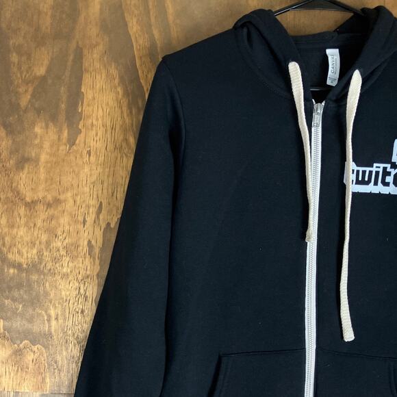 Bella Canvas Unisex Jacket Black Full Zip 'Twitch' Logo Hooded Pockets XSmall - Picture 4 of 12